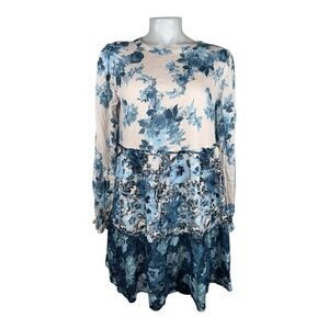 Penelope Rose Floral Rose Long Sleeve Boho Lined Dress Size M